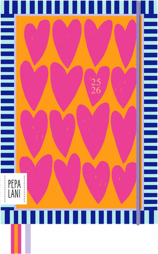 [PPL.25101] Pepa Lani academic diary 2025-2026 Flower Pink on orange fancy hearts