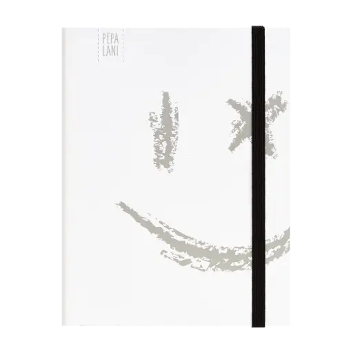 [PBW.10061] Pepa lani notebook A5 Black & White  Smiley big silver 