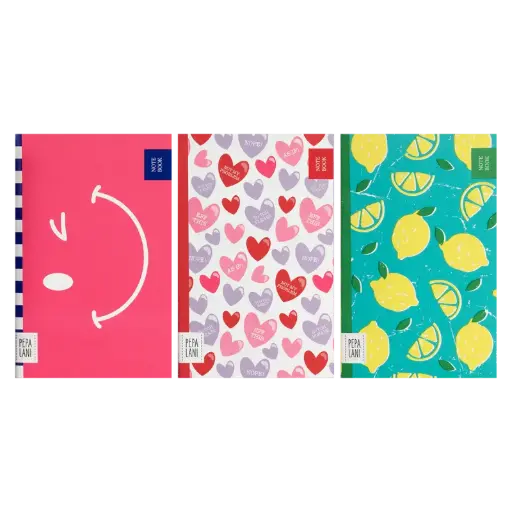 [PPL.40076] Pepa Lani notitieboek set/3 Spring Flower & Fruity hearts/lemon/wink 