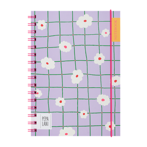 [PPL.40089] Pepa Lani notitieboek coloured wireo A5 Flower Purple checkers with daffodil 