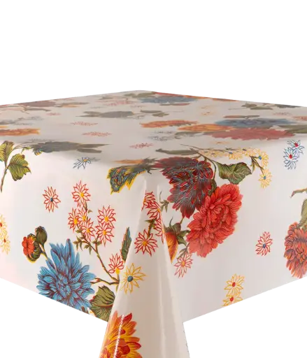 [TZ0031C] Kitsch Kitchen tafelzeil Crisantemos wit 10 cm (1,20 breed)