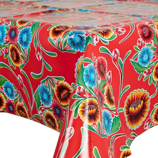 [TZ0035C] Kitsch Kitchen oilcloth Floralpola Red 10 cm (1.20 wide)