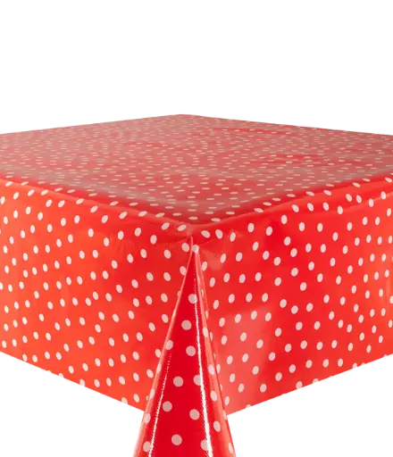 [TZ0067C] Kitsch Kitchen oilcloth Lunares white on red 10 cm (1.20 wide)