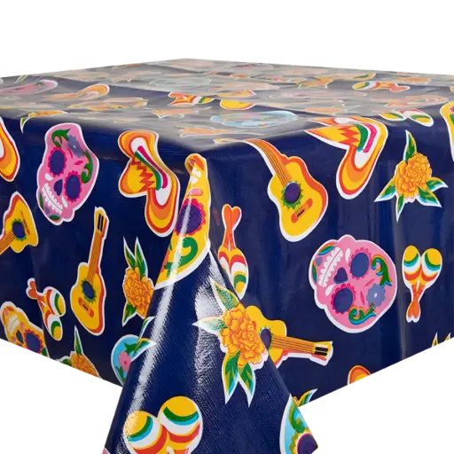 [TZ0355C] Kitsch Kitchen oilcloth Calaveras dark blue 10 cm (1.20 wide)