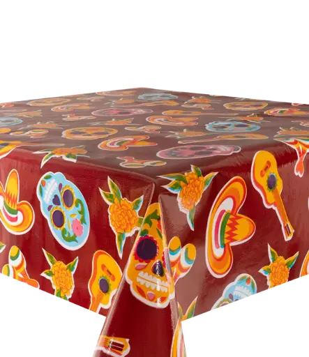 [TZ0357C] Kitsch Kitchen tafelzeil Calaveras donker rood 10 cm (1,20 breed)