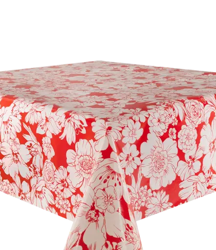 [TZ0361C] Kitsch Kitchen oilcloth White Flowers rood 10 cm  (1.20 wide)
