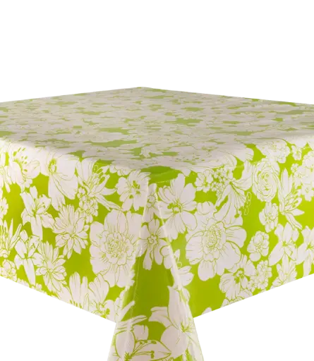 [TZ0362C] Kitsch Kitchen oilcloth White Flowers groen 10 cm (1.20 wide)