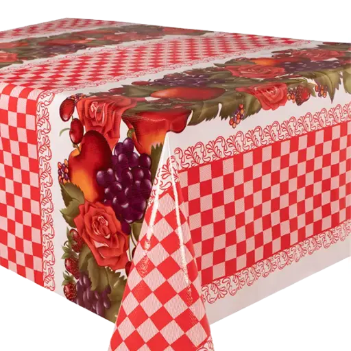 [TZ0368C] Kitsch Kitchen tafelzeil Check & Fruit rood 10 cm (1,20 breed)