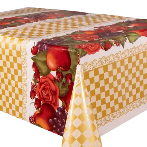 [TZ0370C] Kitsch Kitchen oilcloth Check & Fruit goud 10 cm (1.20 wide)