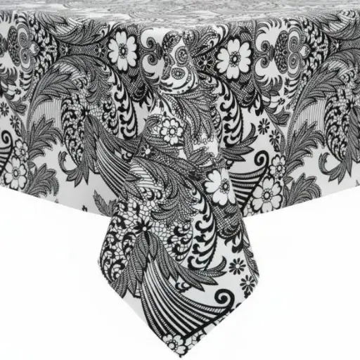 [TZ1010C] Kitsch Kitchen oilcloth Paraiso black 10cm  (1.20 wide)