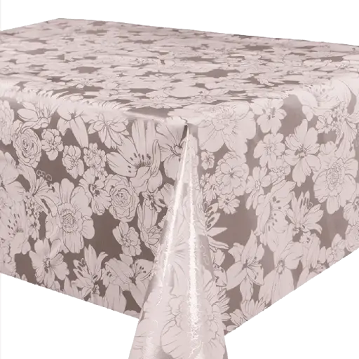 [TZ1014C] Kitsch Kitchen tafelzeil White Flowers silver 10cm (1.20 breed)