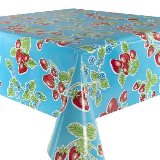 [TZ1015C] Kitsch Kitchen tafelzeil Fresas lichtblauw 10cm (1,20 breed)