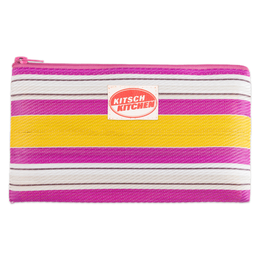 [AC0227] Kitsch Kitchen etui gestreept roze/wit