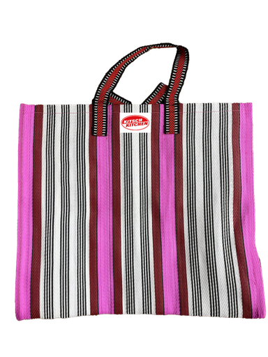 Kitsch Kitchen geryclede tas gestreept roze/blauw 