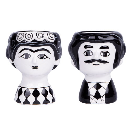 [HD0656] Kitsch Kitchen egg cup set Carlos & Marisol b/w